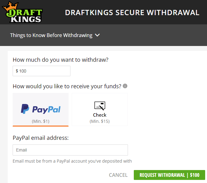 Draftkings check withdrawal form